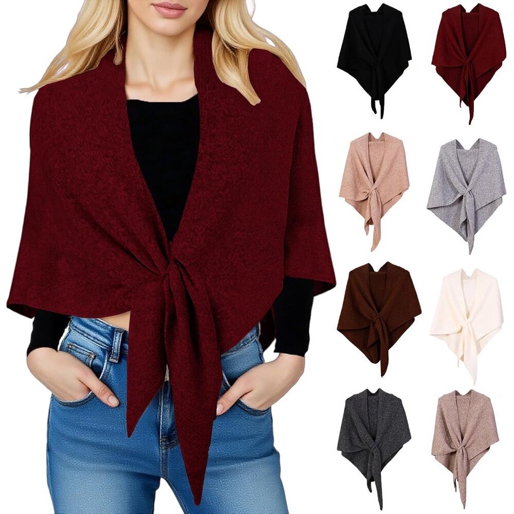 Versatile Women's Knitted Shawl Wrap - Timeless Wool-Cashmere Blend Design - Picture 6 of 8